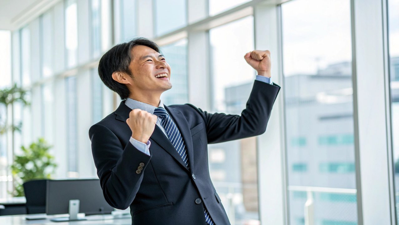 成果を喜ぶビジネスパーソン